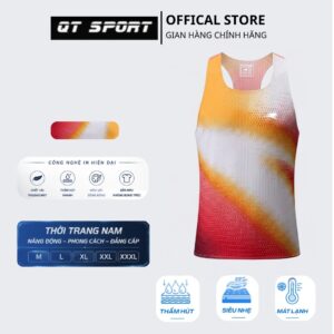 ÁO TANKTOP IN CHUYỂN NHIỆT GRADIENT LOANG MÀU CAM TRẮNG ĐỎ